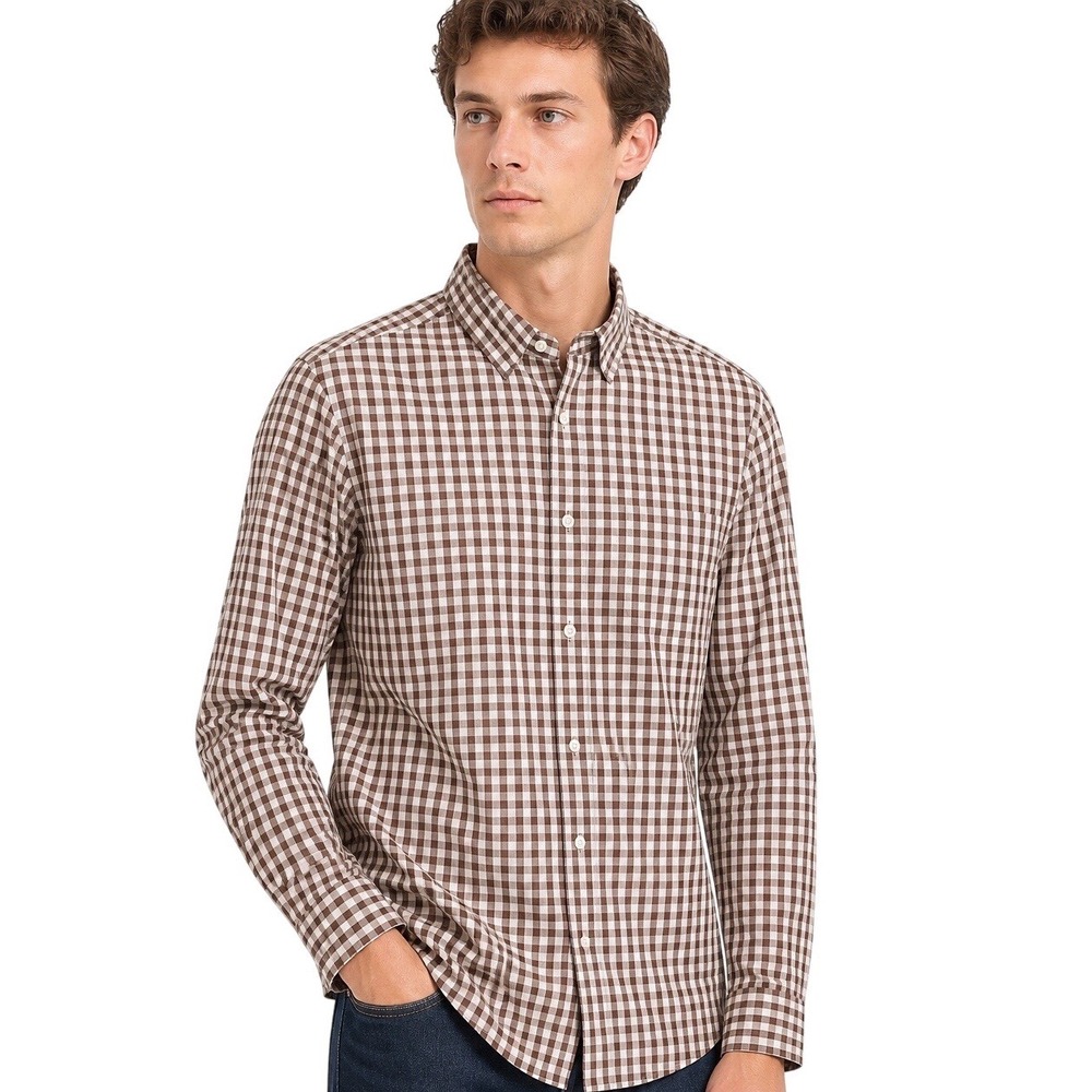 Vince Brown Check Button Down Shirt Men XL Lightweight Casual